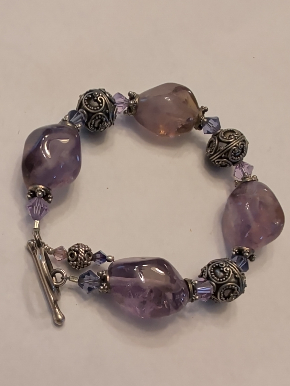 Sterling Silver Purple Stone Bead  Bracelet